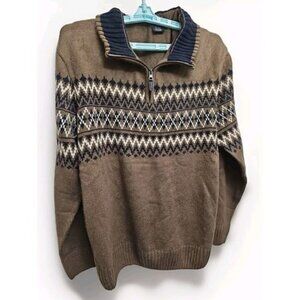 Park Slope New York Men XXL Brown Sweater Argyle 1/4 Zip Pullover Warm Casual